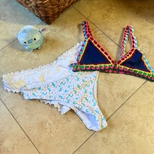 Lot of 2 Bikini Set 2 Bottoms and one top handmade